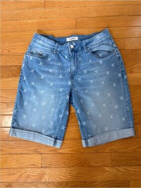 Tchibo Blue Denim White Patterned Cuffed Bermuda Shorts